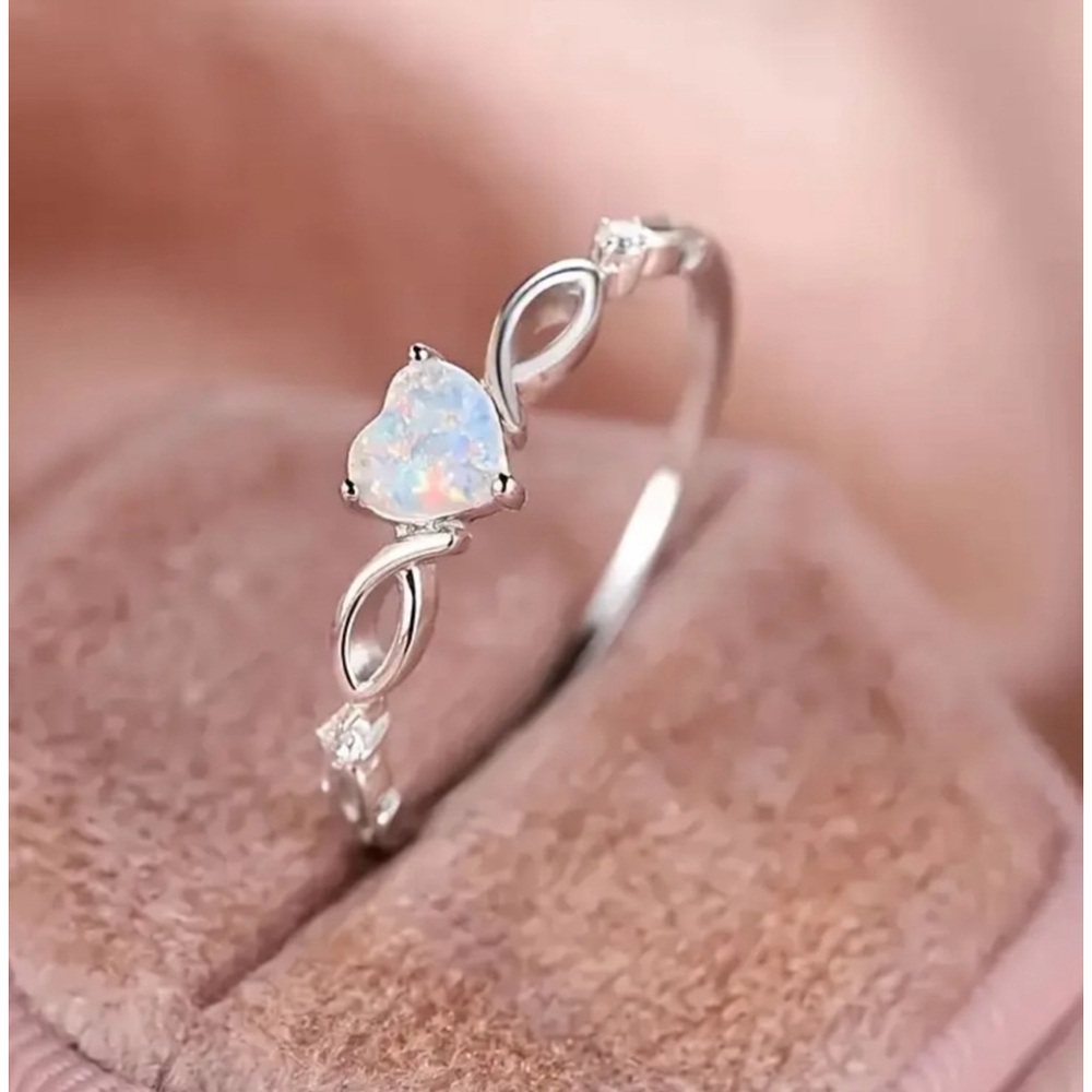 Heart Shaped Opal Silver Alloy Ring